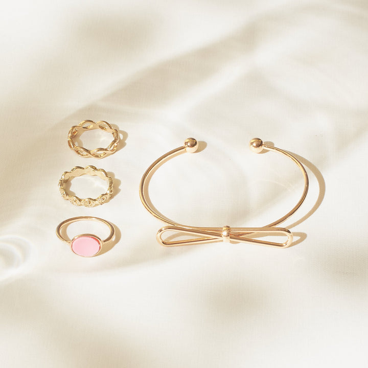 Set of Big Bow Bracelet And Rings