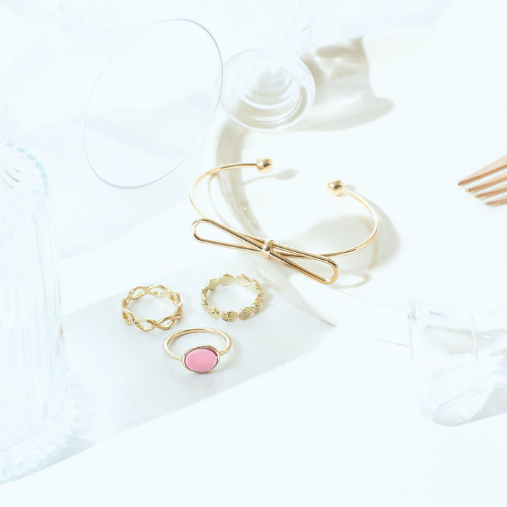 Set of Big Bow Bracelet And Rings