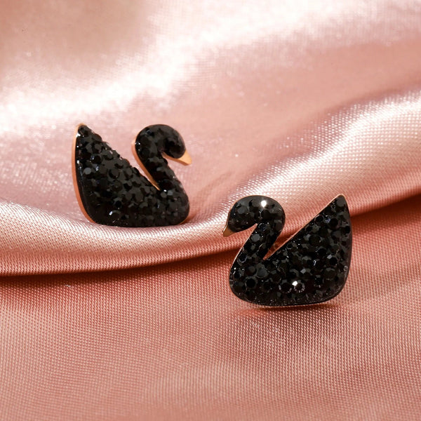 Shinning Swan Stud Earrings - Black