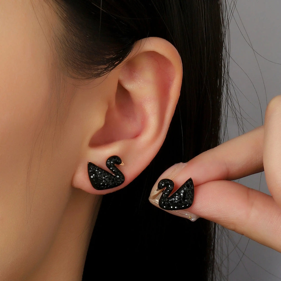 Shinning Swan Stud Earrings - Black | Salty