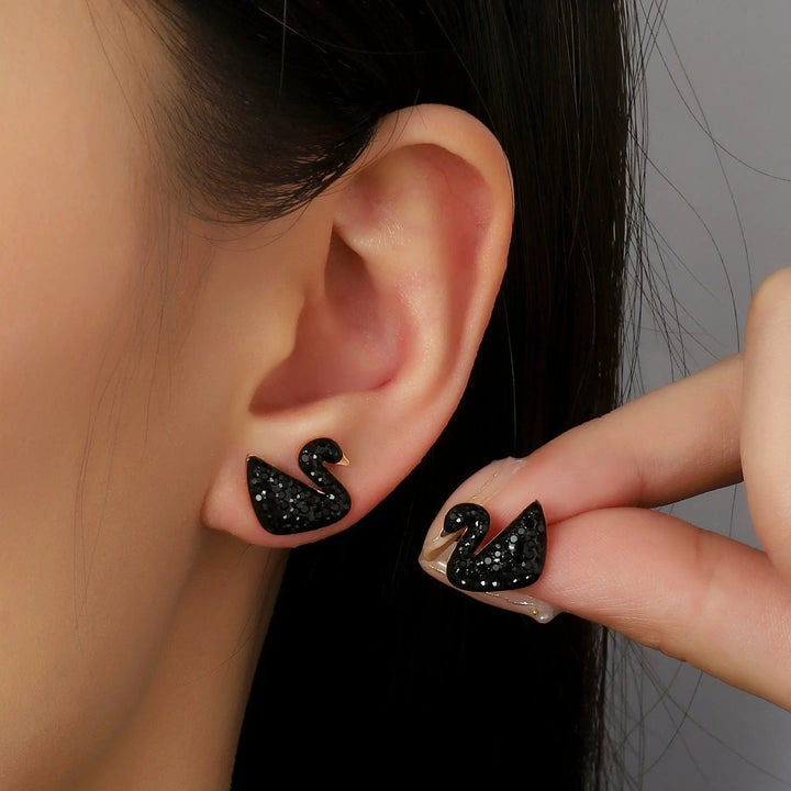 Shinning Swan Stud Earrings - Black - Salty Accessories