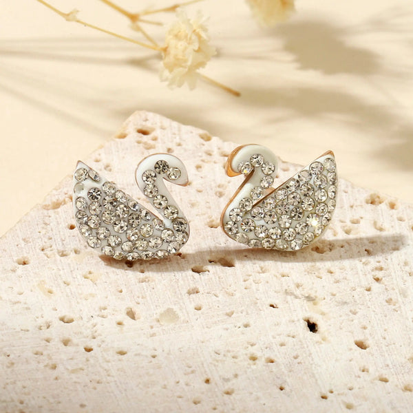 Shinning Swan Stud Earrings - White