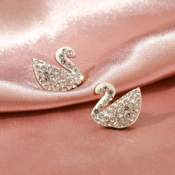 Shinning Swan Stud Earrings - White