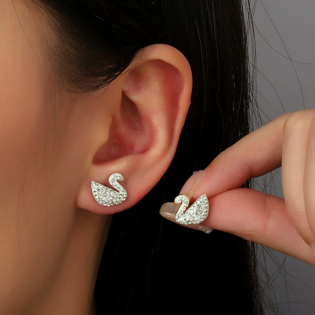 Rhodium Plated Swarovski Iconic Swan Pierced Earrings Swarovski