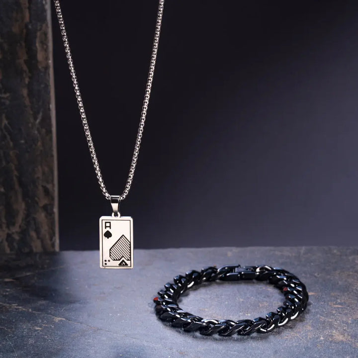 Silver Sher Mens Bracelet & Ace Chain Combo | Salty