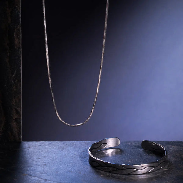 Silver Whisper Mens Chain & Bracelet Combo