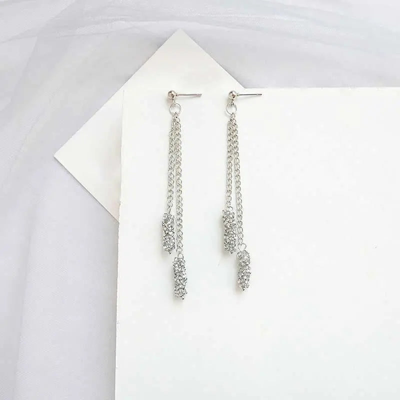 Silver Chain Chunky Tassel Drop Earrings