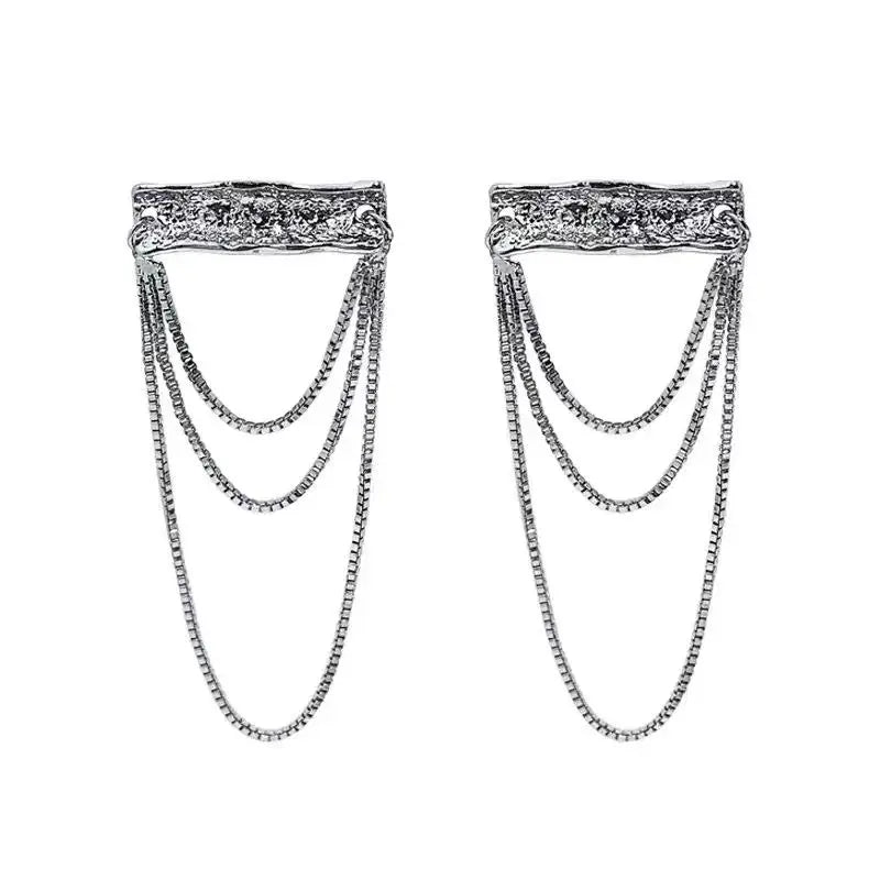 Silver Plate and Three Chain Layered Earrings