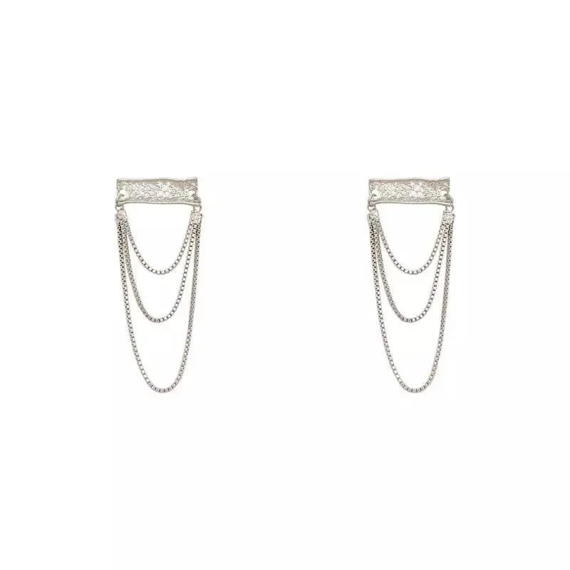 Silver Plate and Three Chain Layered Earrings