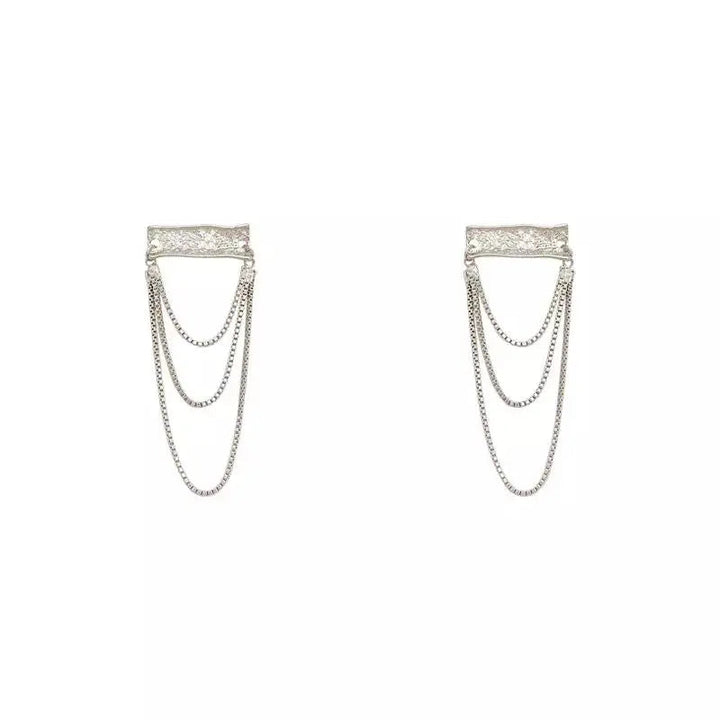 Silver Plate and Three Chain Layered Earrings