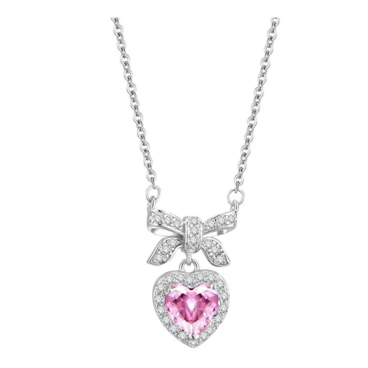 Silver Sweetheart Bow &amp; Blush Necklace - Salty Accessories