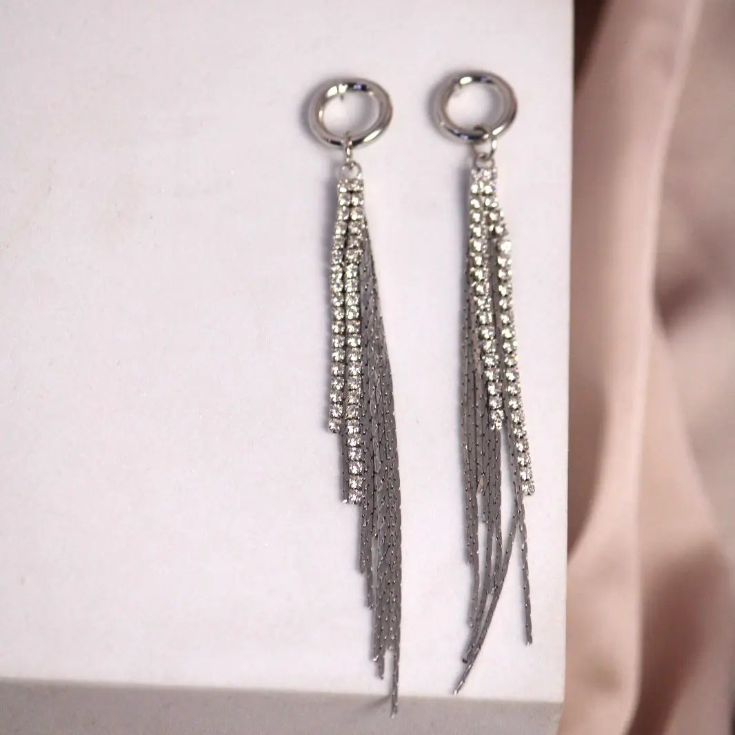 Simple Zirconia Tassel Silver Earrings - Salty Accessories