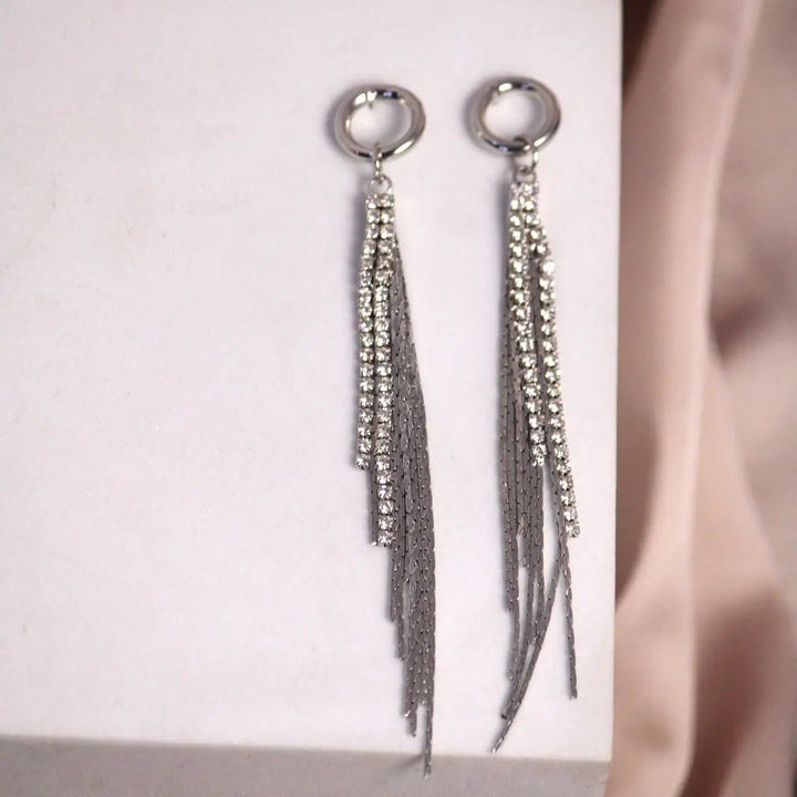 Simple Zirconia Tassel Silver Earrings - Salty Accessories