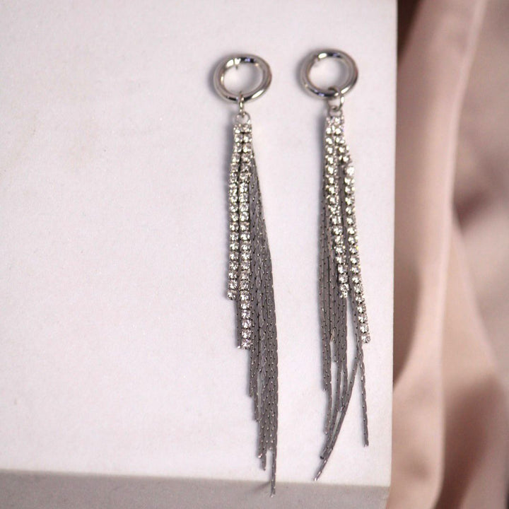 Simple Zirconia Tassel Silver Earrings