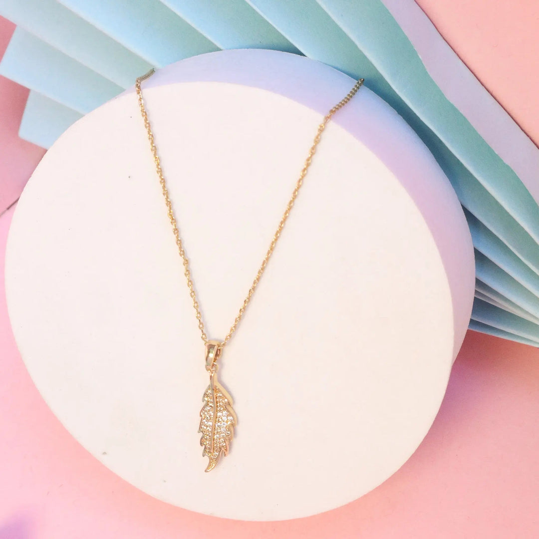 Small Leaf Crystal Necklace - Gold - Salty Accessories