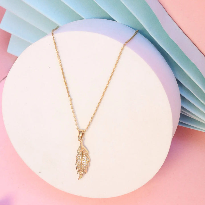 Small Leaf Crystal Necklace - Gold - Salty Accessories
