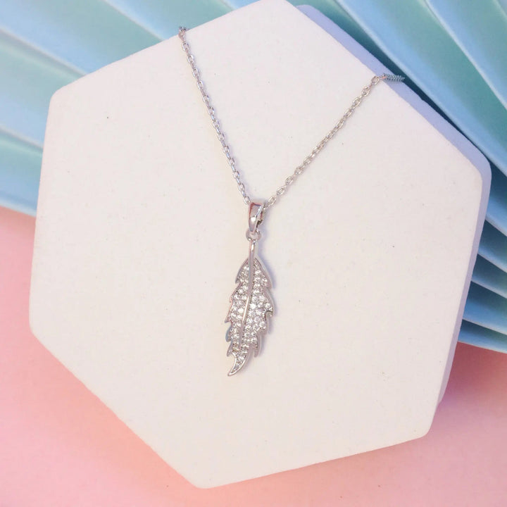 Small Leaf Crystal Necklace - Silver - Salty Accessories