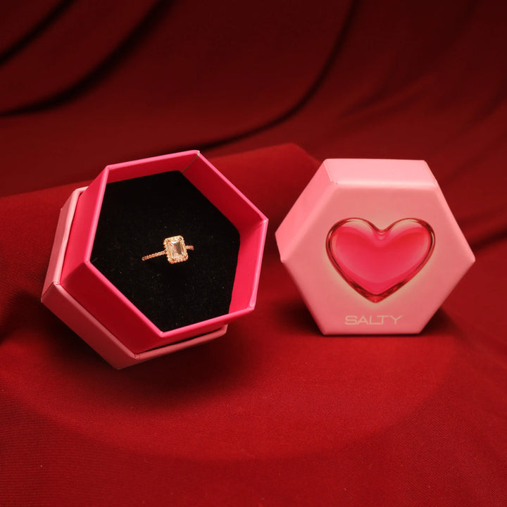 Span Studded Solitaire Gold Ring With Valentine Box | Salty