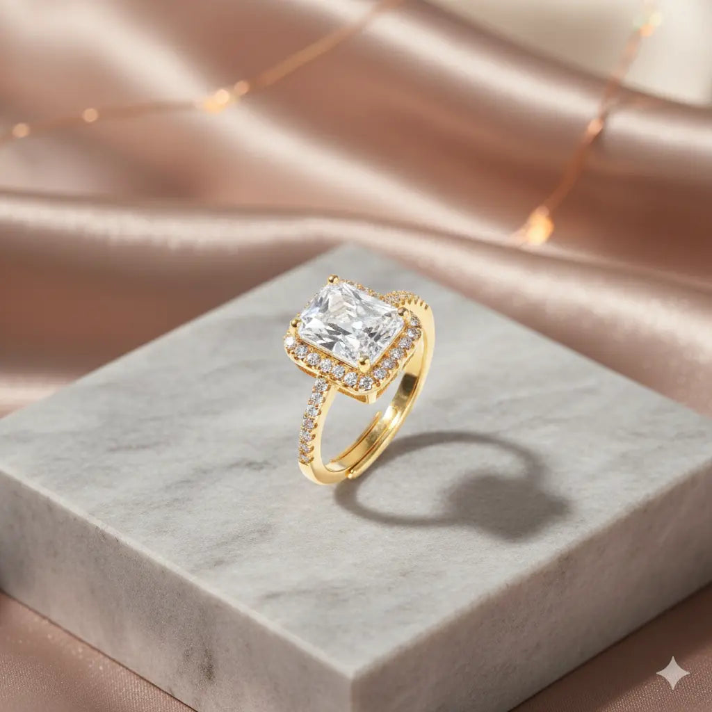 Span Studded Solitaire Gold Ring With Valentine Box | Salty