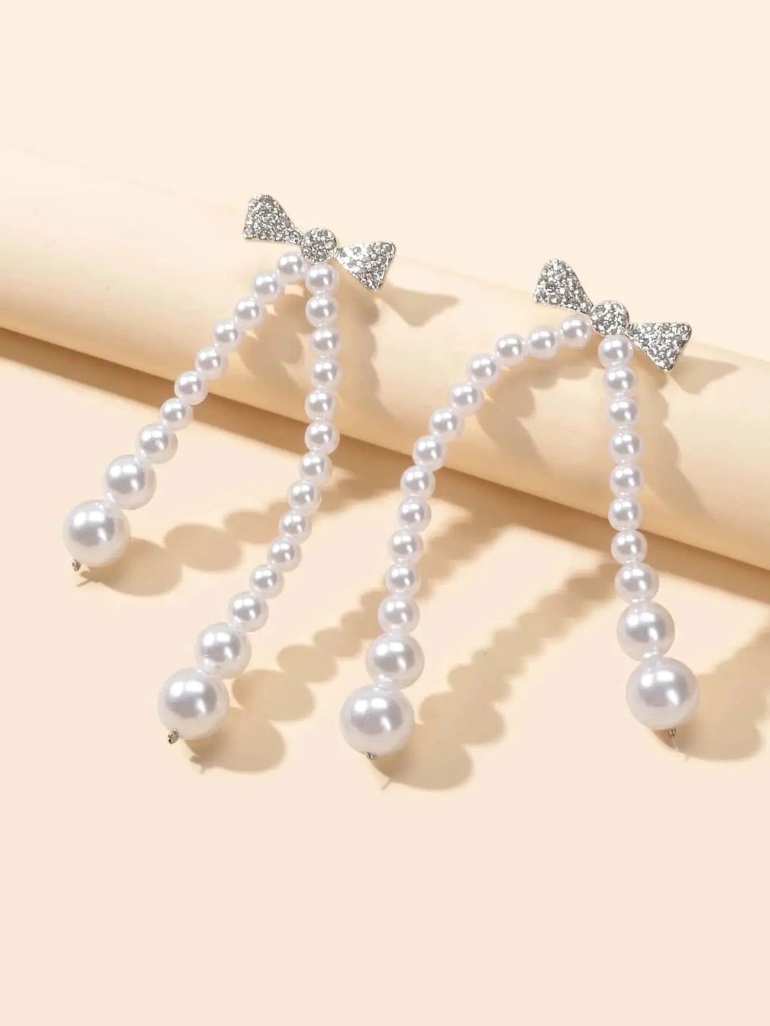 Sparkling Bow Pearl Drop Earrings - Salty Accessories