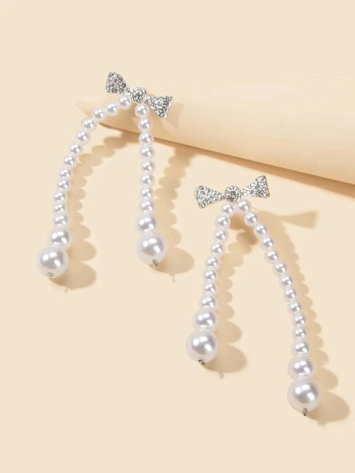 Sparkling Bow Pearl Drop Earrings - Salty Accessories
