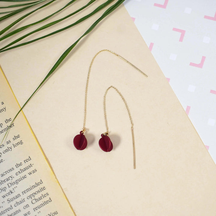 Sphere Threader Pull-out Drop Earrings - Burgundy