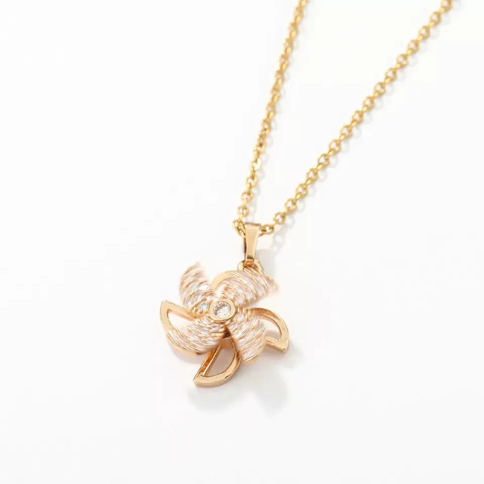 Spinning Windmill Zircon Necklace - Gold - Salty Accessories
