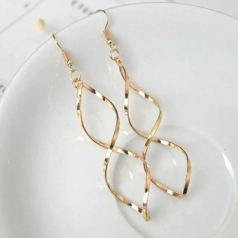 Spiral Twisted Wave Metal Drop Earrings - Salty Accessories
