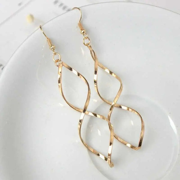 Spiral Twisted Wave Metal Drop Earrings