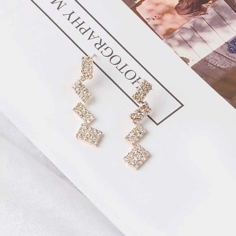 Square Splicing Zirconia Studded Drop Earrings - Salty Accessories