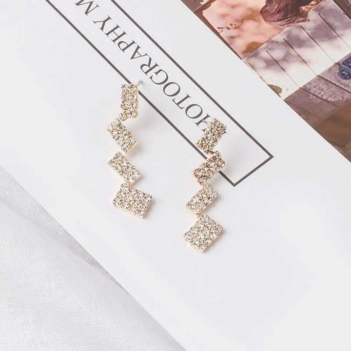 Square Splicing Zirconia Studded Drop Earrings - Salty Accessories