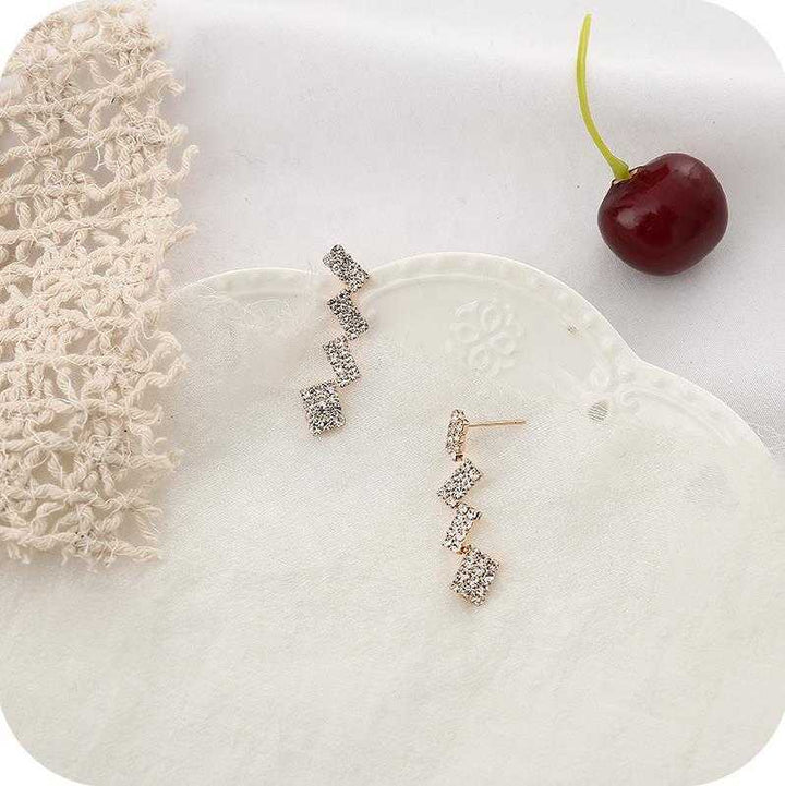 Square Splicing Zirconia Studded Drop Earrings - Salty Accessories