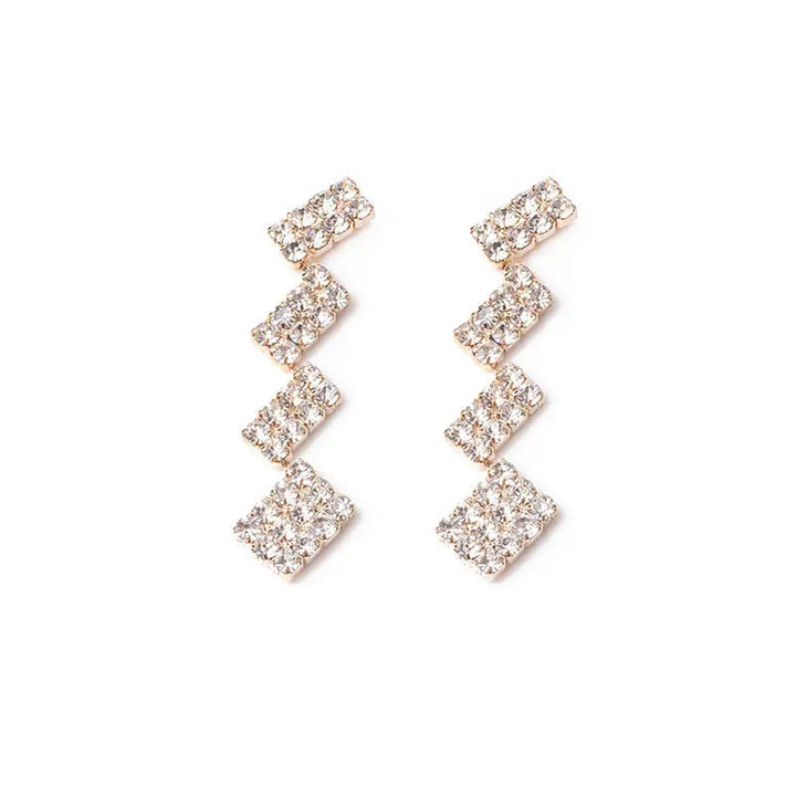 Square Splicing Zirconia Studded Drop Earrings - Salty Accessories
