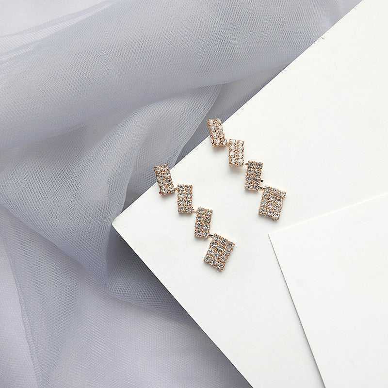Square Splicing Zirconia Studded Drop Earrings - Salty Accessories