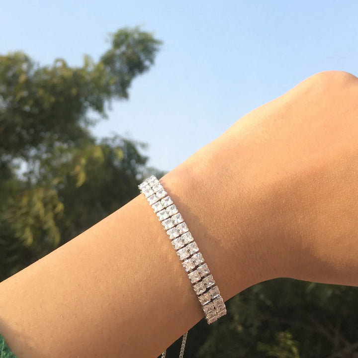 Stacked Diamond Tennis Bracelet - Silver - Salty Accessories