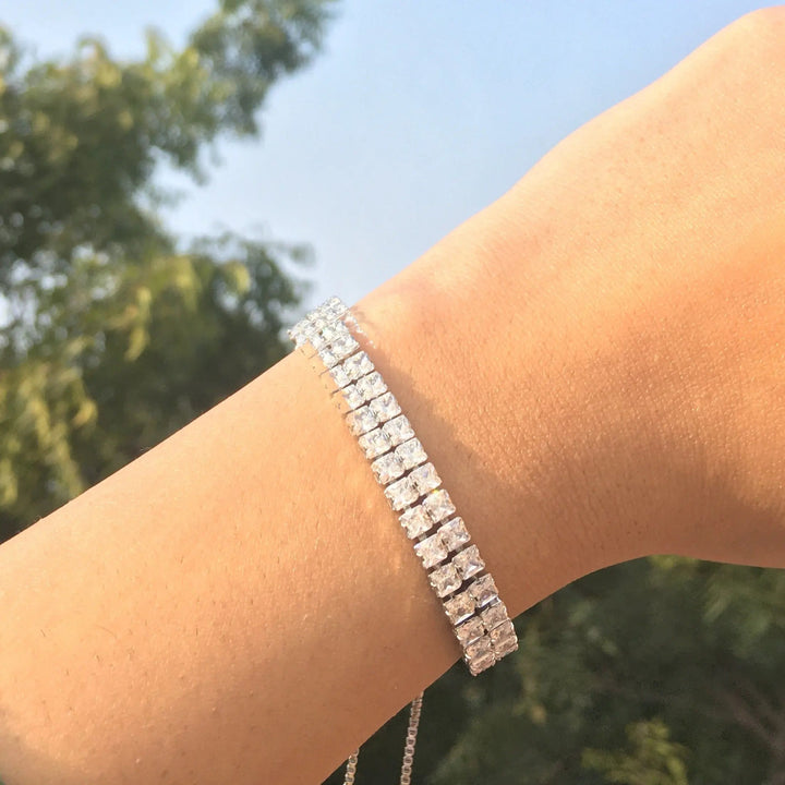 Stacked Diamond Tennis Bracelet - Silver - Salty Accessories