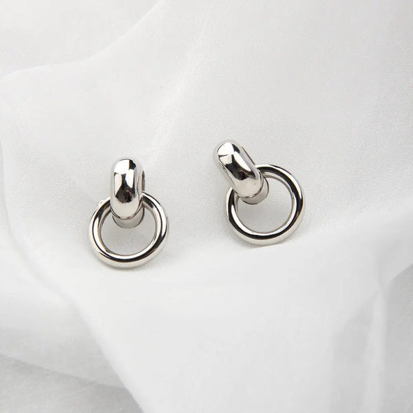 Stainless Steel Cute Bangle Hoops Earrings - Silver