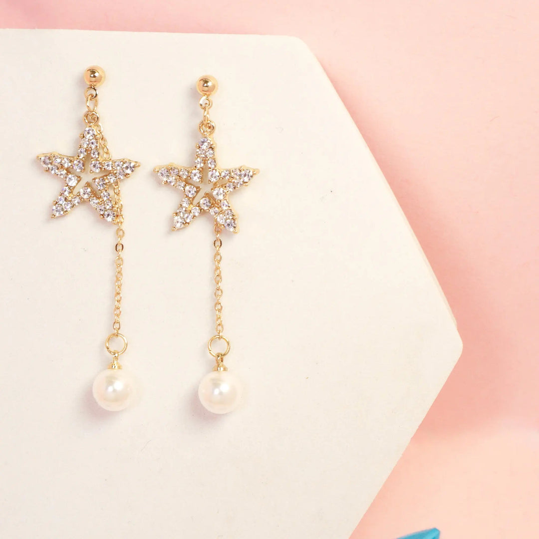 Star Pearl Tassel Earrings