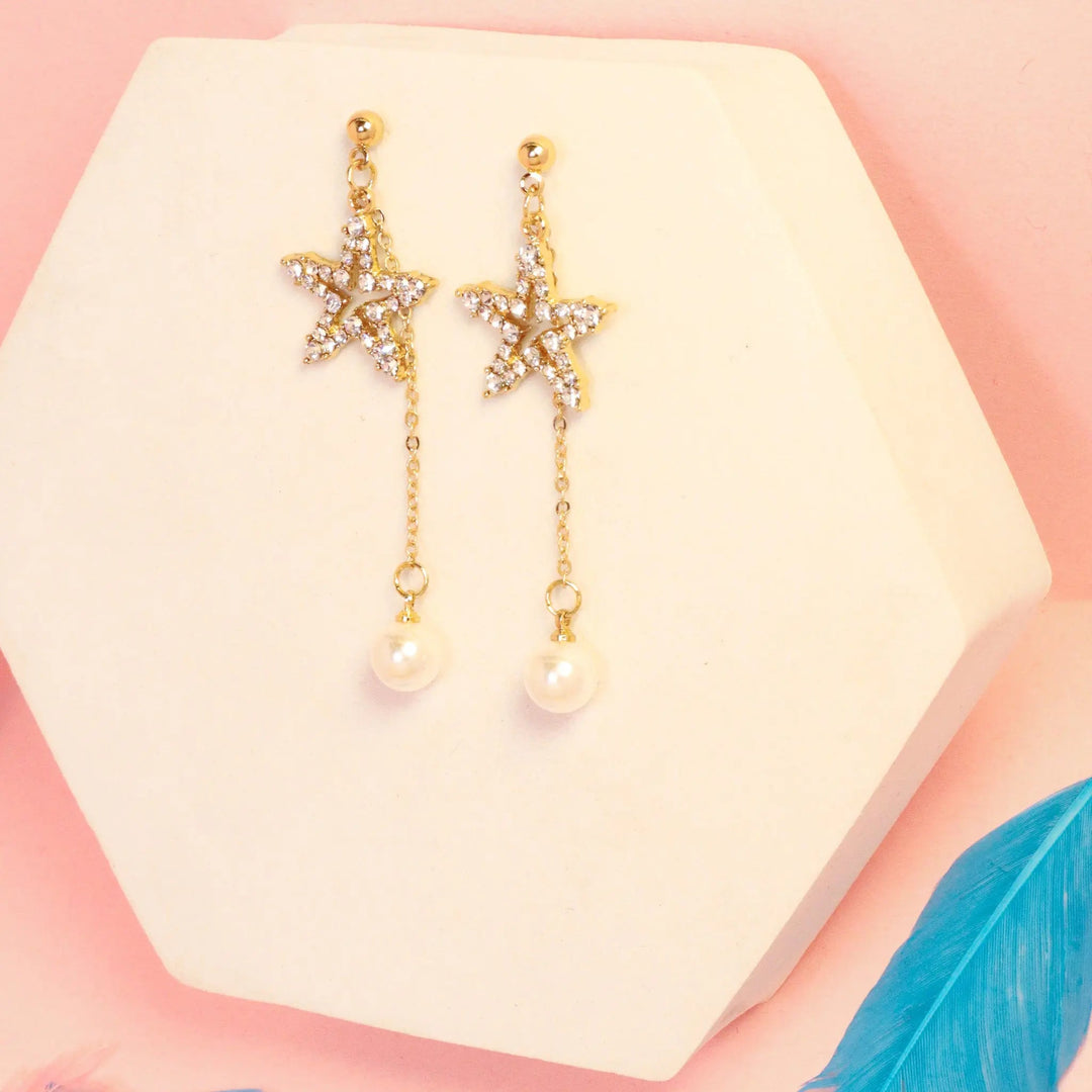 Star Pearl Tassel Earrings