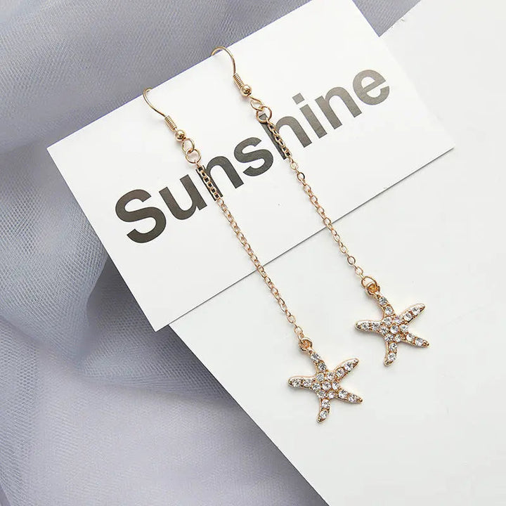 Starfish Chain Brass Plated Studded Tassel Drop Earrings - Salty Accessories