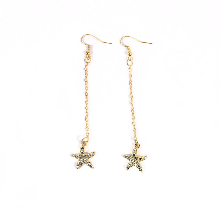 Starfish Chain Brass Plated Studded Tassel Drop Earrings - Salty Accessories