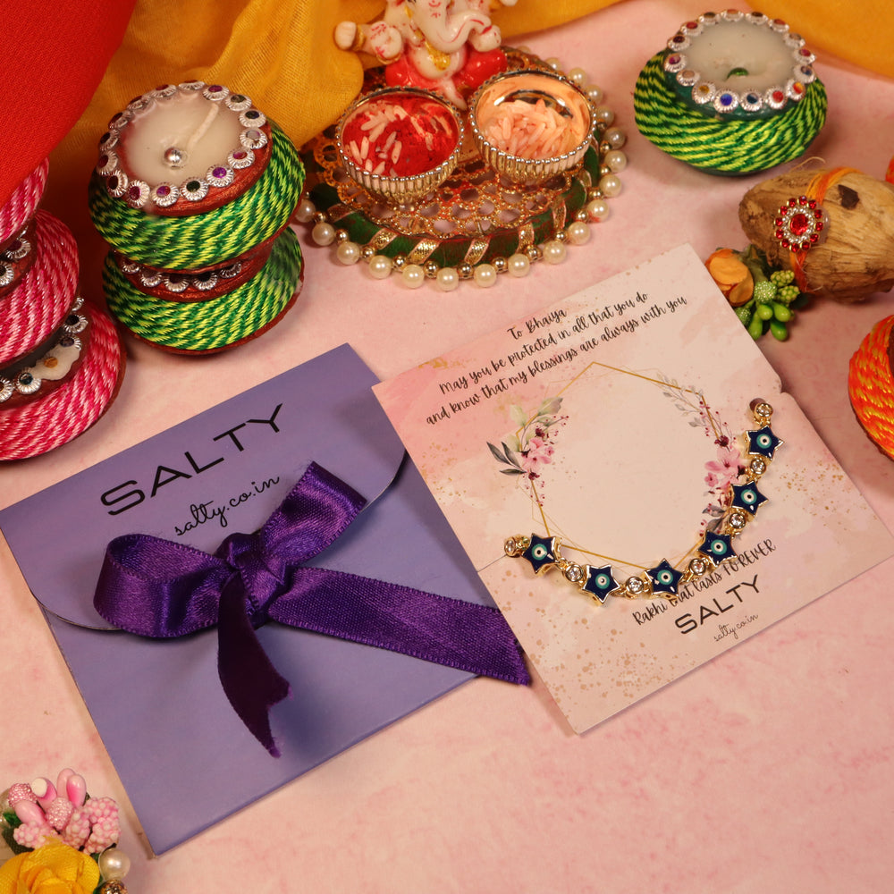 Stellar Evil Eye Rakhi Gift Box For Sister - Salty Accessories