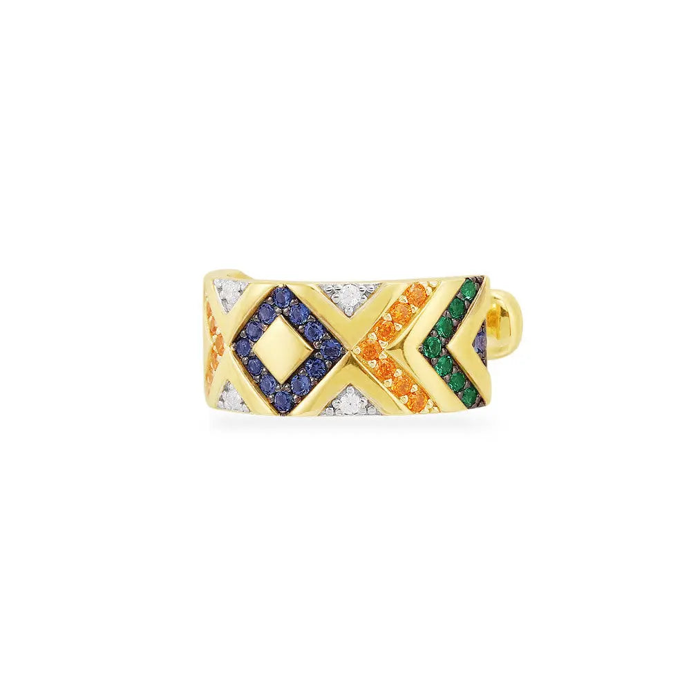 Stripes Inlaid Metal Gold Plated Clip on Cuff Earrings - Salty Accessories
