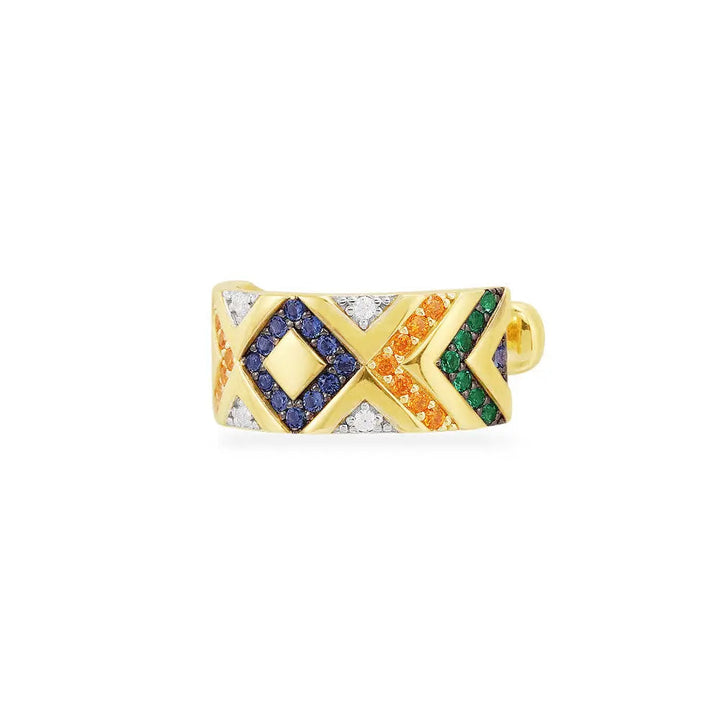 Stripes Inlaid Metal Gold Plated Clip on Cuff Earrings - Salty Accessories