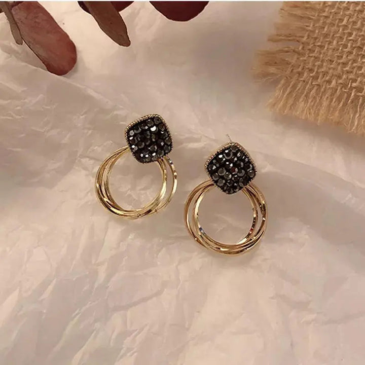 Studded Black Multi Circle Drop Earrings - Salty Accessories