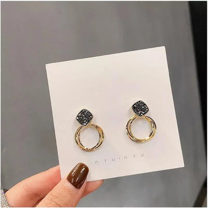 Studded Black Multi Circle Drop Earrings - Salty Accessories