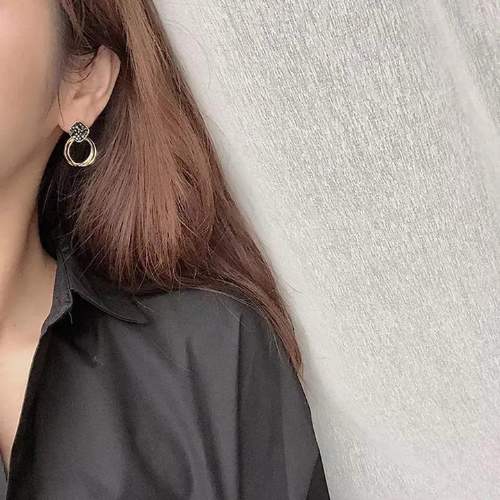 Studded Black Multi Circle Drop Earrings - Salty Accessories