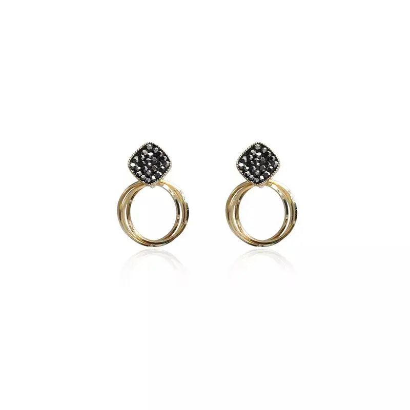 Studded Black Multi Circle Drop Earrings | Salty