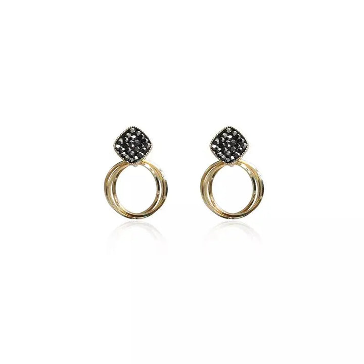 Studded Black Multi Circle Drop Earrings | Salty