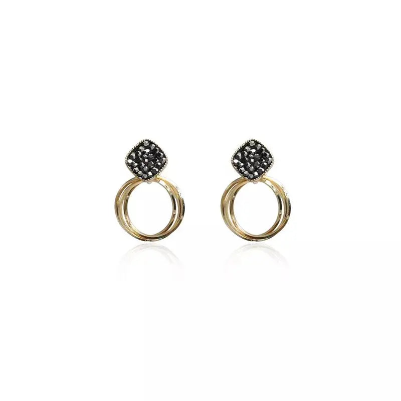 Studded Black Multi Circle Drop Earrings - Salty Accessories